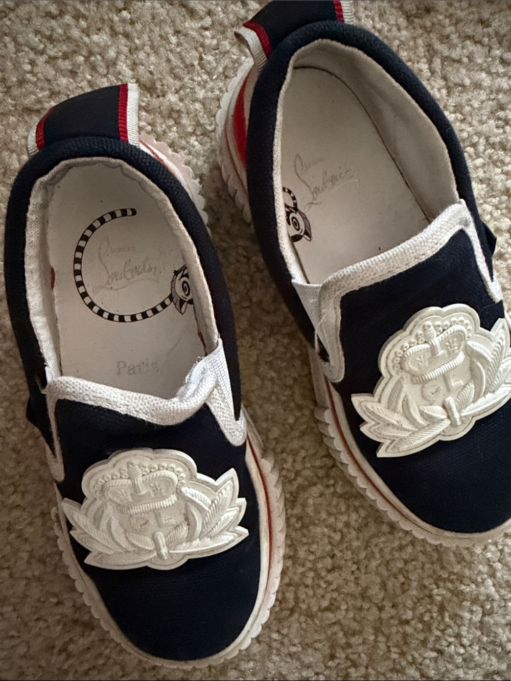 Kids Slip-On Sneakers with White Crest Patch - Navy